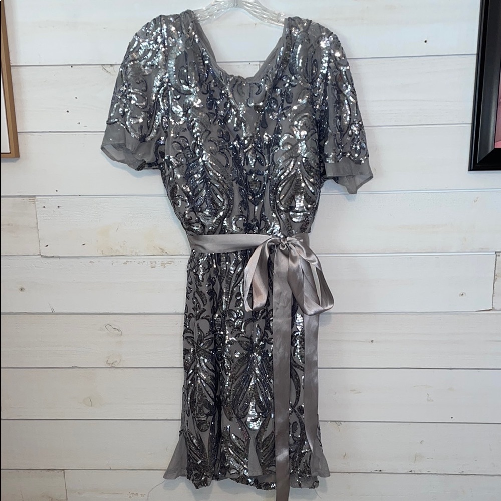 R & M Richard’s  Sequin Ribbon Tie Cocktail Dress